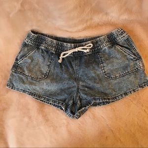 Acid Wash Elastic Waist Shorts